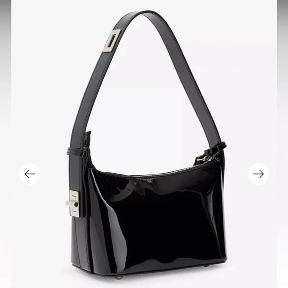 Vegan Leather Glossy Black Shoulder Bag - Picture 2 of 2